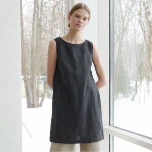 LinenFox S Sleeveless Abi Gray Women's Linen Dress